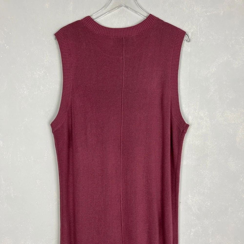 Free People beach size L sleeveless ribbed maxi dress pink side slit crewneck - Picture 7 of 10